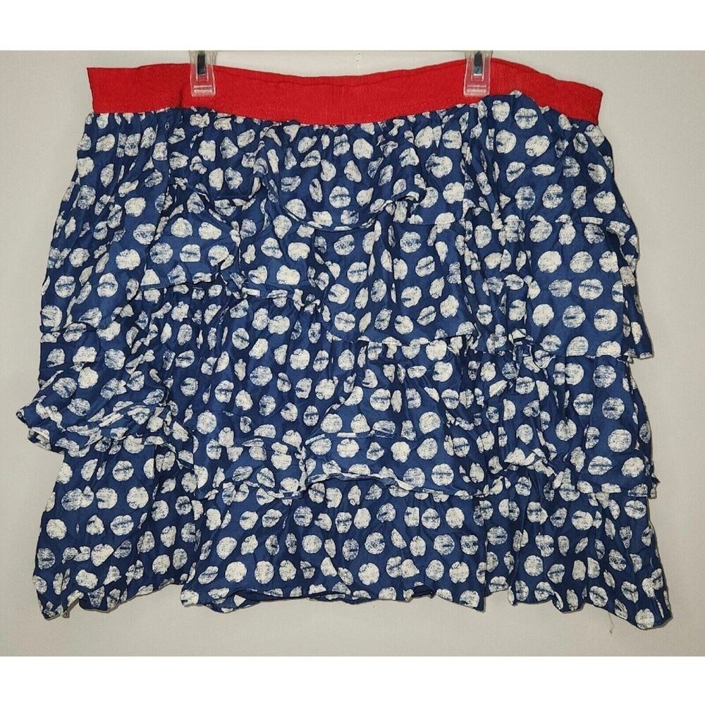 Lane Bryant Mini Skirt Sz 26/28 Layered Tiers Ruffles Polka Dots Red White Blue